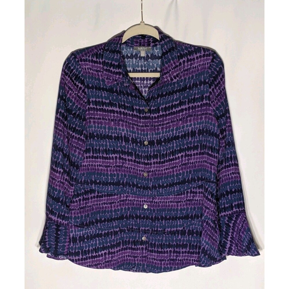 Habitat Clothes to Live In Tunic Top Sz S Purple Lagen Artsy Bell Sleeve Tiered